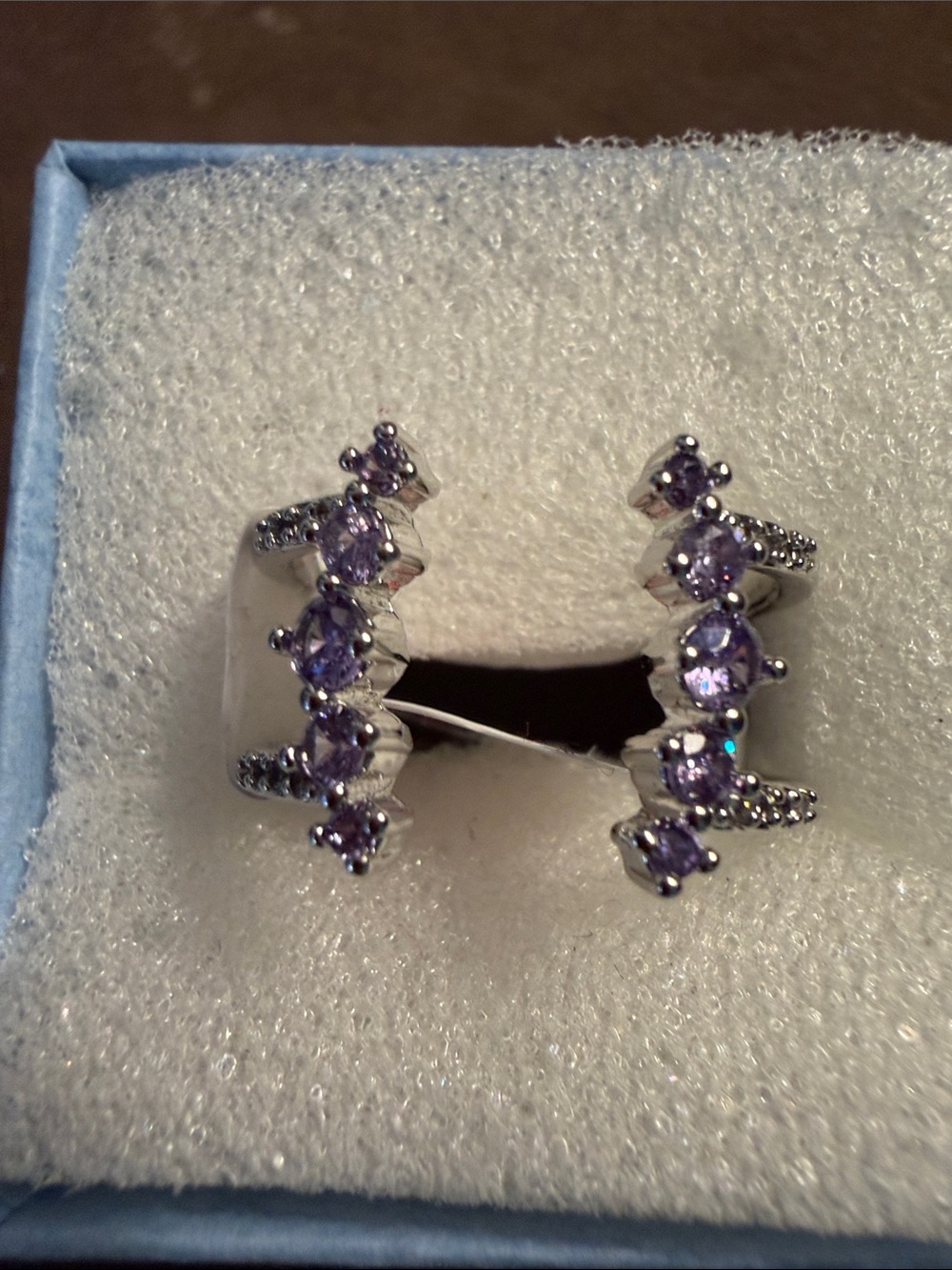 Rhodium Purple Crystal ring